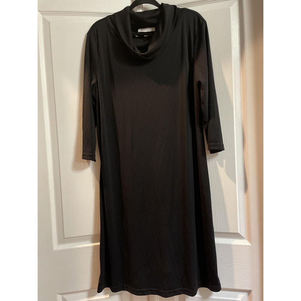 Giorgio Fiorlini Dress Womens XL Black Cowl Neck 3/4‎ Sleeve A-Line Made USA
